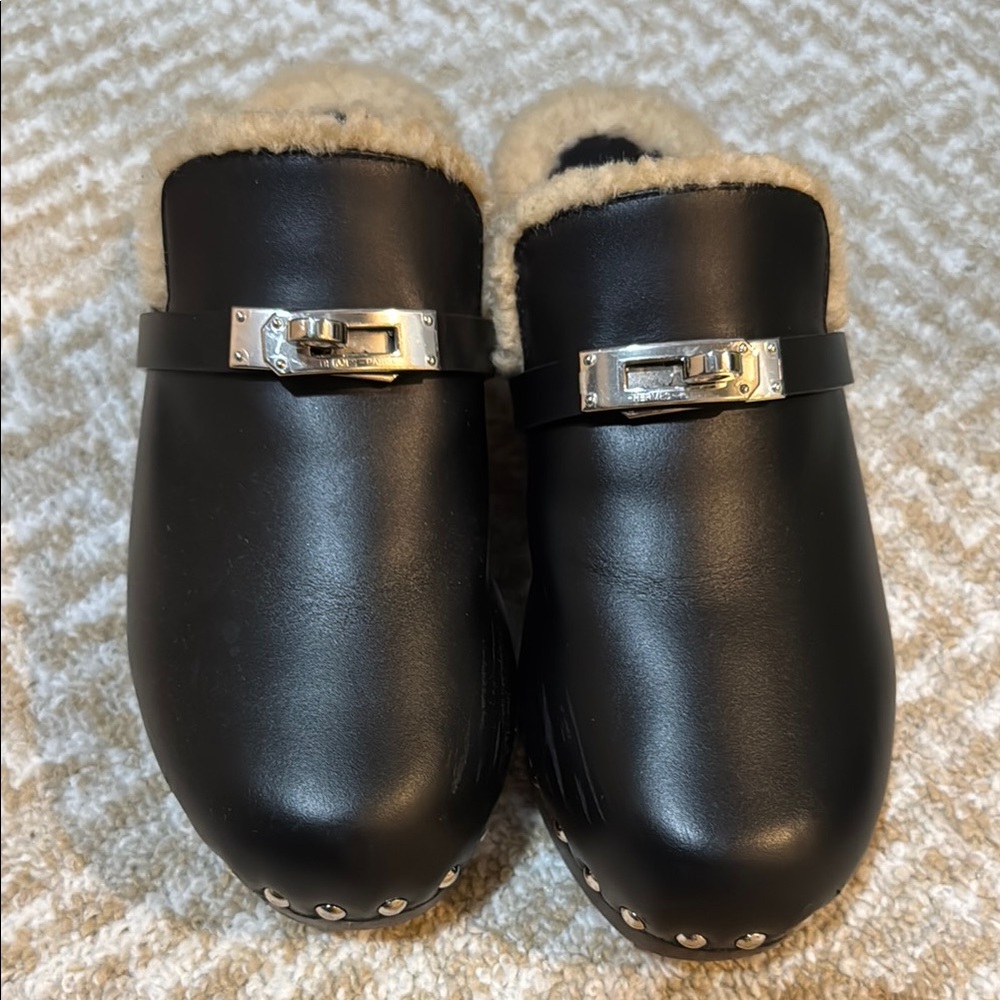 Hermes Carlotta Mules with Silver Accents